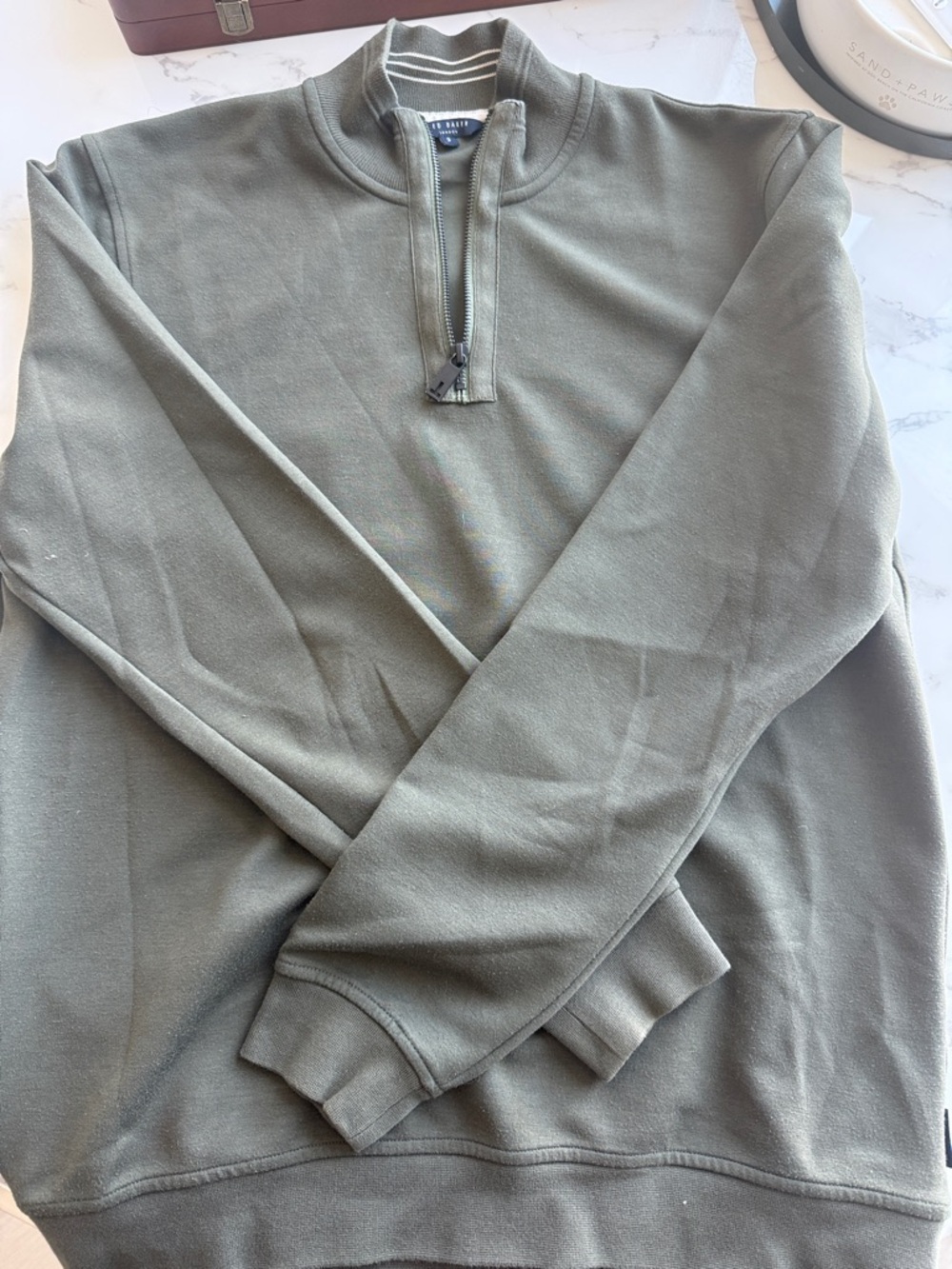 Ted Baker Olive Green Quarter-Zip Sweater